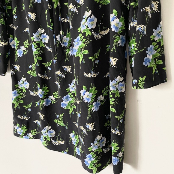 SANDRO Silk Lace Insets Ruffle Black Green Floral Mini Shift Victorian Dress - Picture 5 of 12